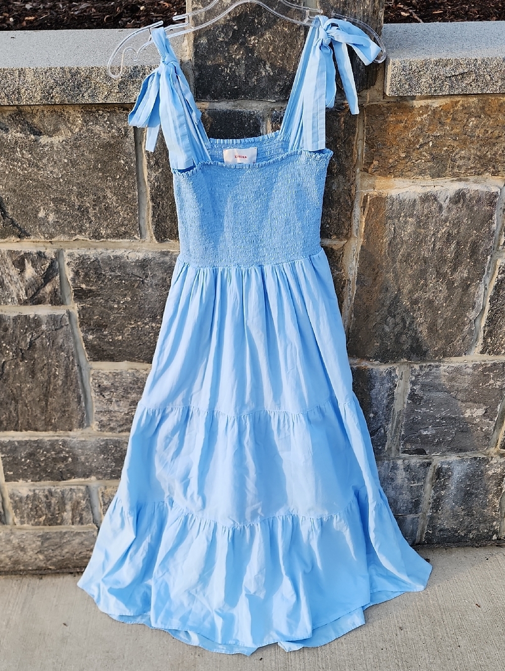 XiRENA Light Blue Tie-Shoulder Smocked Tiered Dress
